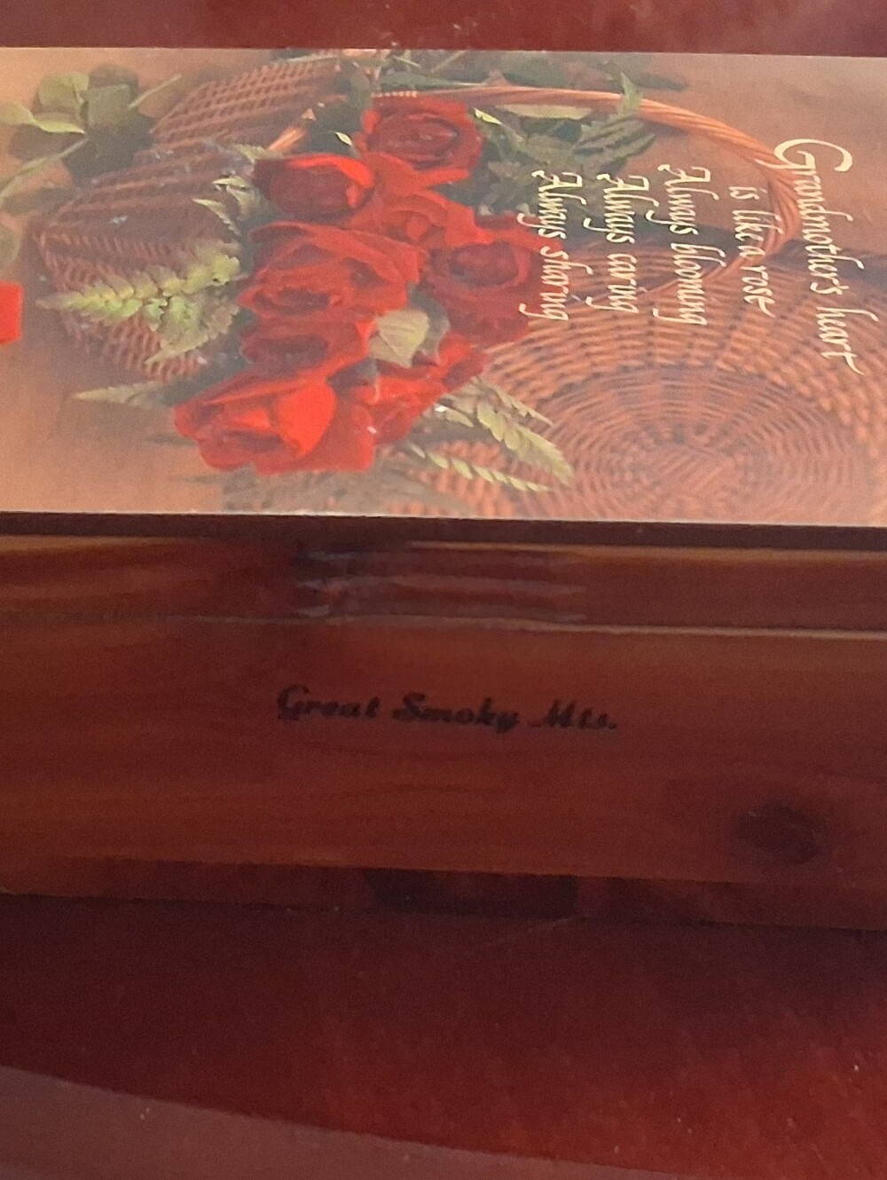 Great Smoky Mtns Wooden Cedar Keepsake Box with Rose Artwork